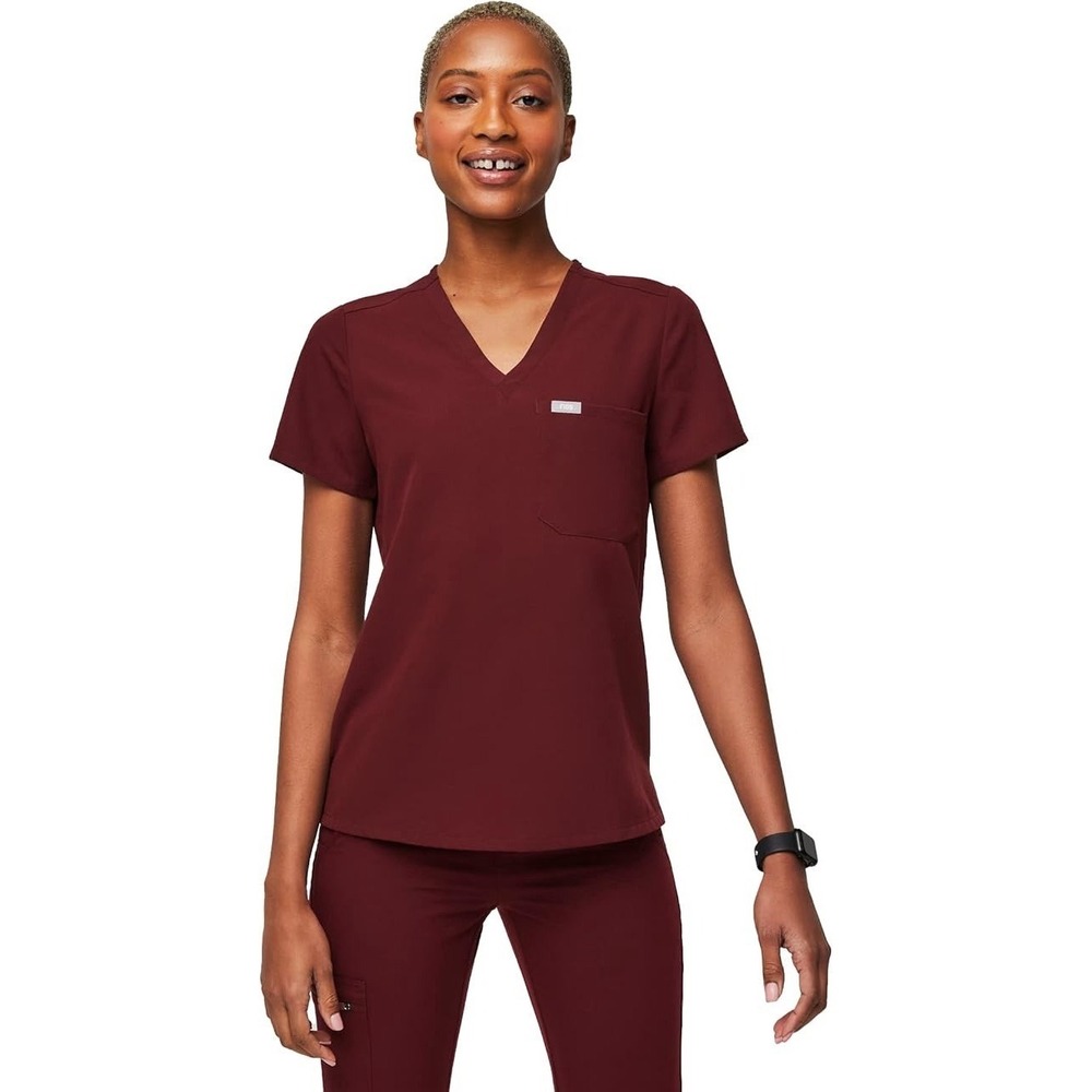 Figs V-Neck Scrub Top in Burgundy